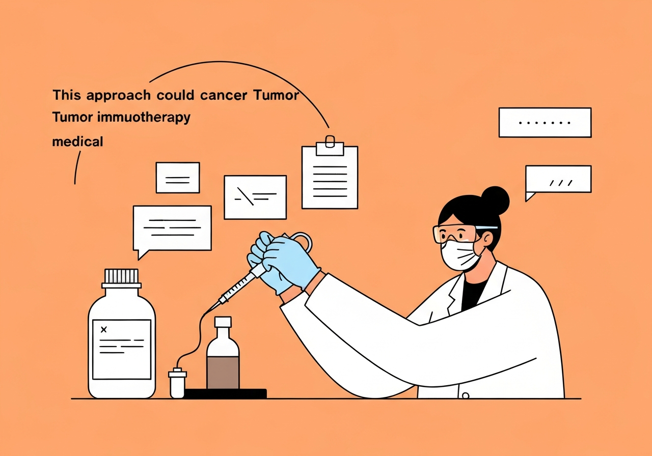 Illustration of scientist injecting cancer tumor immunotherapy medical laboratory. Context: This approach could expand treatment options for metastatic cancer patients with fewer t