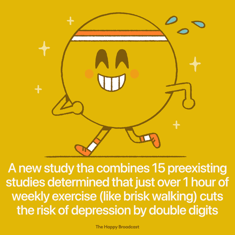 A little over one hour of brisk walking reduces depression